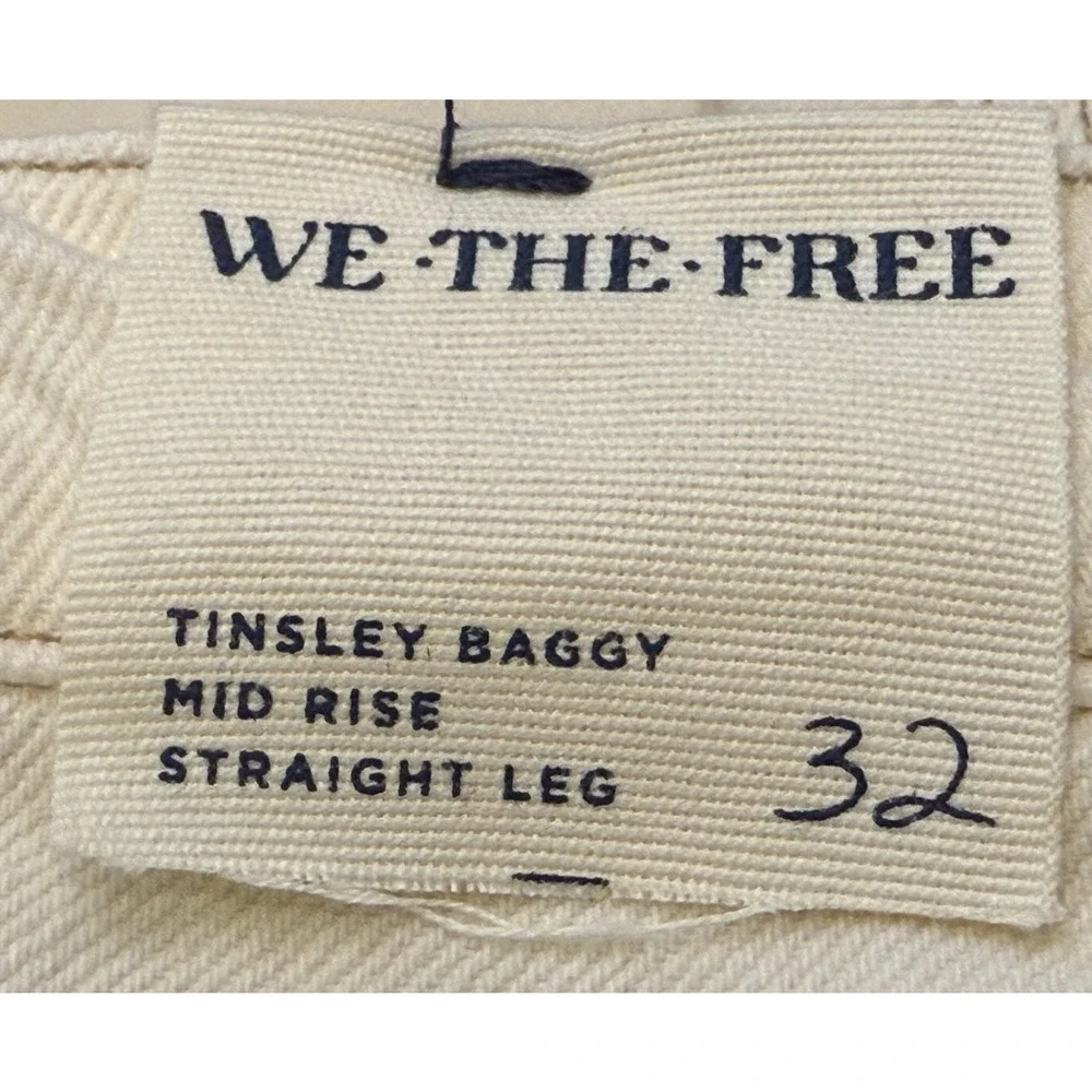NEW FREE PEOPLE WE THE FREE ECRU TINSLEY BAGGY HIGH RISE STRAIGHT LEG JEANS 32